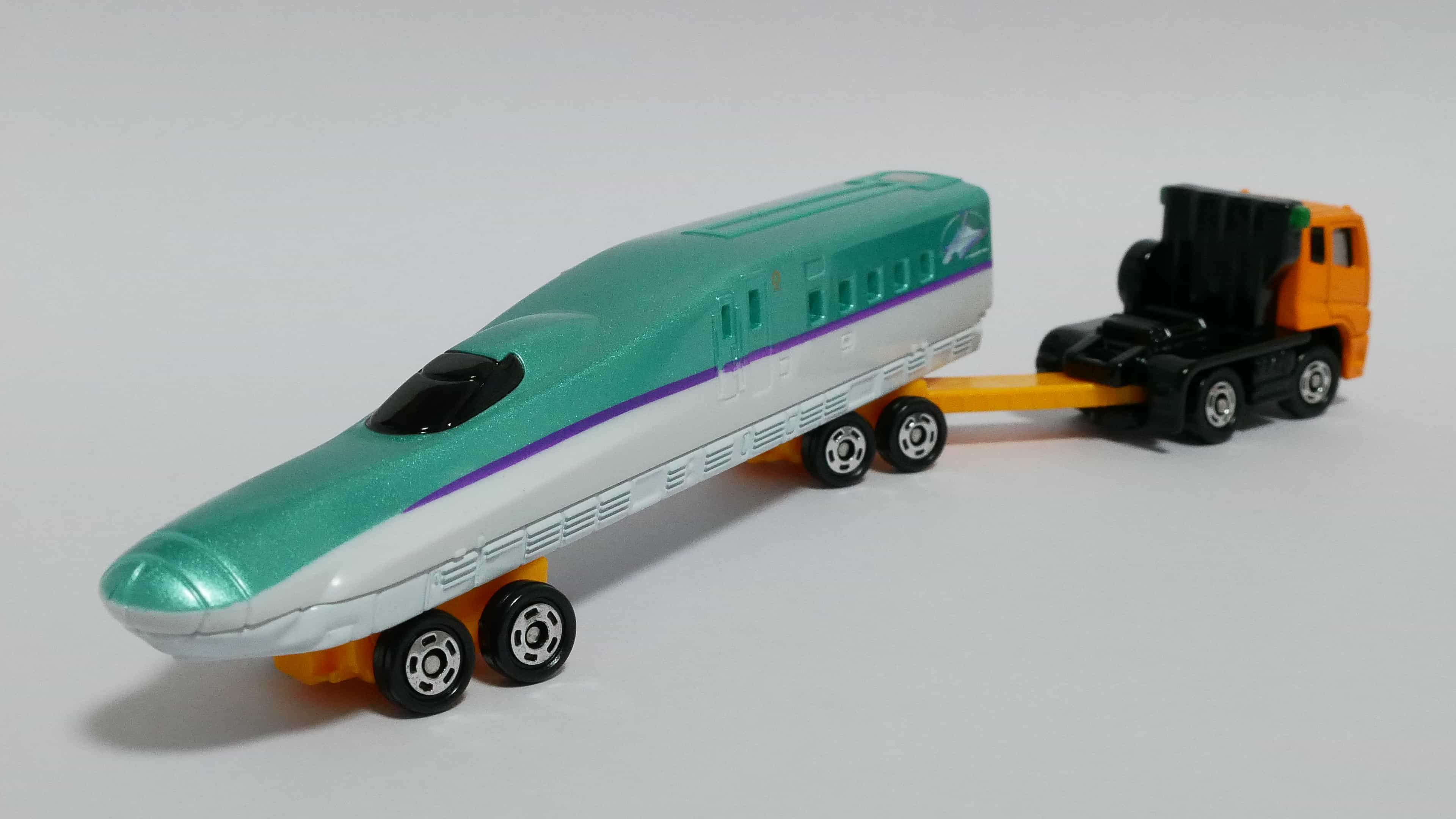 ロングタイプトミカNo.122-3三菱ふそうｽｰﾊﾟｰｸﾞﾚｰﾄ H5系新幹線はやぶさ輸送車-後